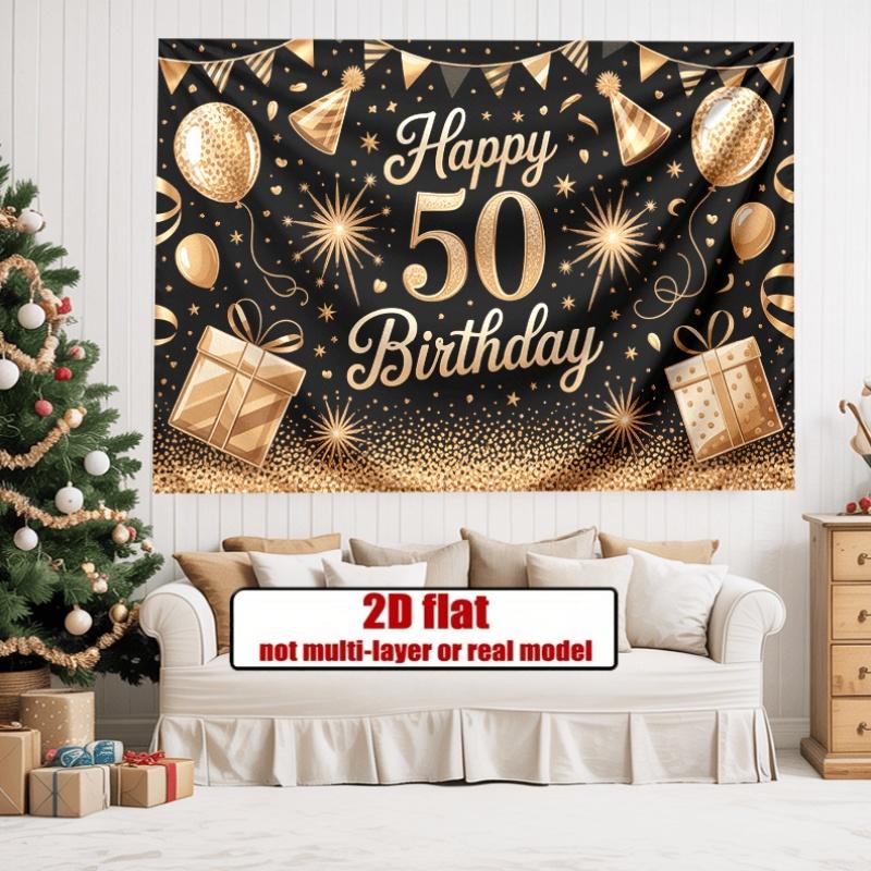Party Backdrop Confetti Sparkle Flat Golden Balloons Multi Family Weddings Birthdays Event Photo Background Front Door Decor