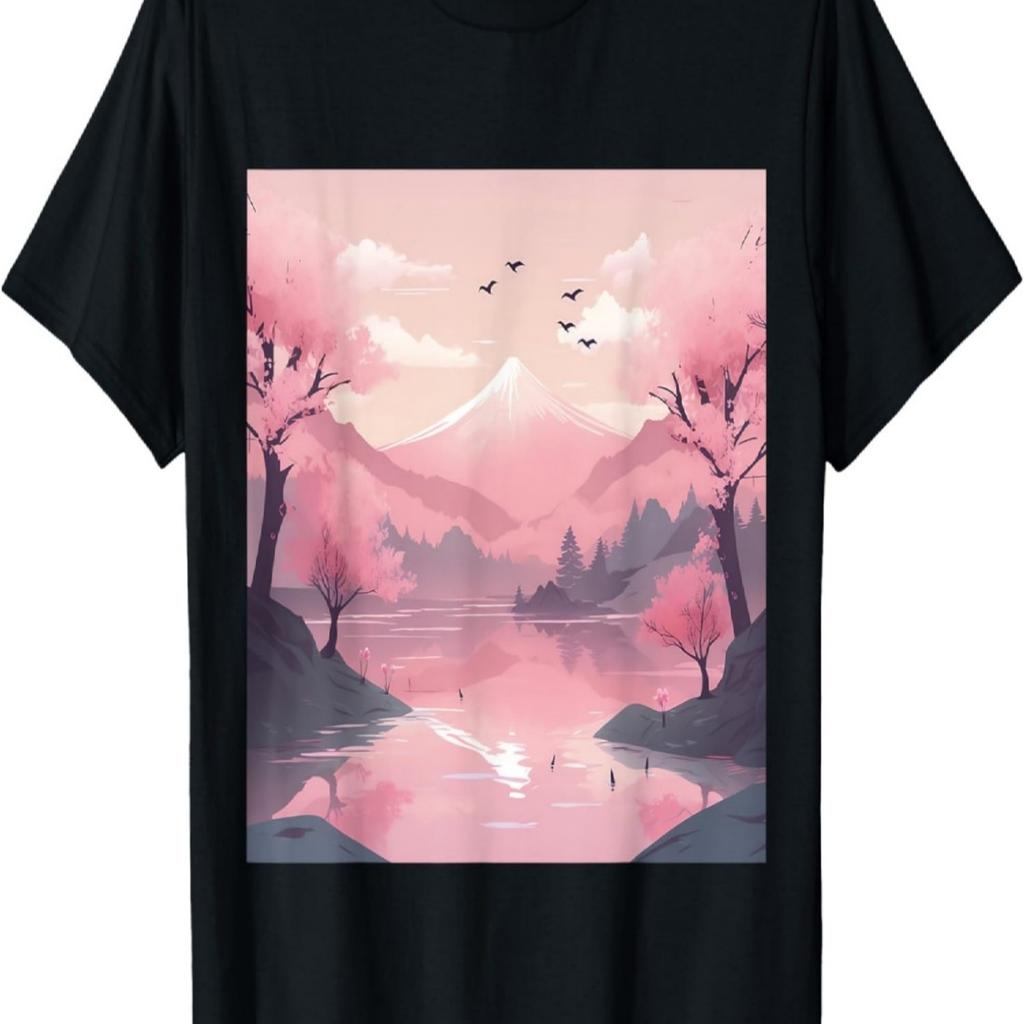 Pink Blossom Symphony Scenic Cherry Blossom Art Print T-Shirt