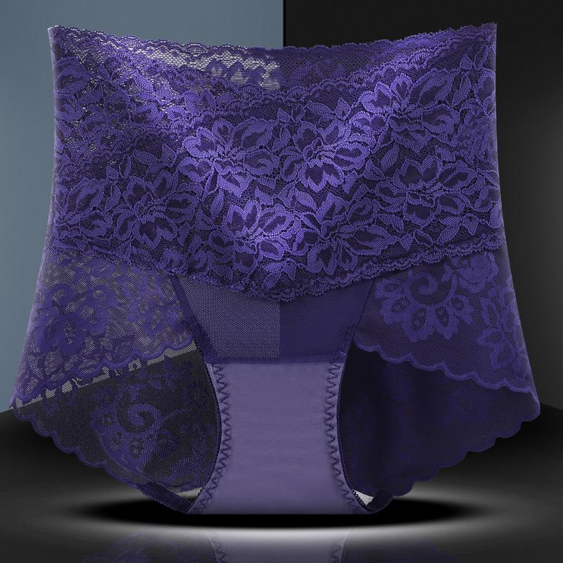 Трусики с высокой талией и кружевом, женские, поднимающие бедра, сексуальные, большого размера, без следов, антибактериальное хлопковое нижнее белье с треугольными чашечками