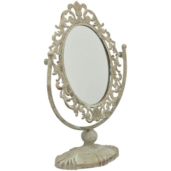 Standing dressing table mirror with carved frame