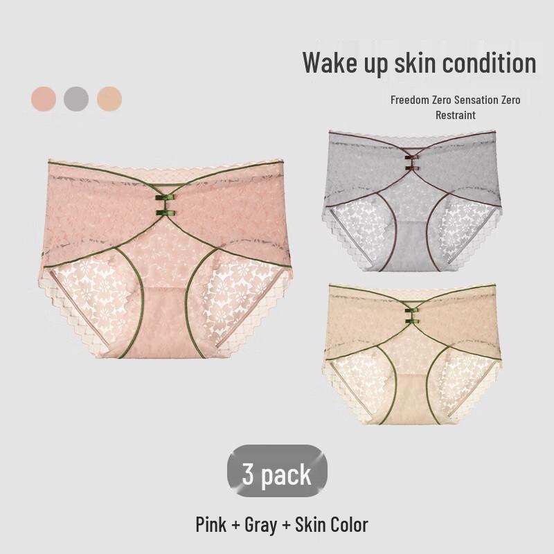 A Li Women's Antibacterial Lace Mid-Waist Briefs 3-Pack