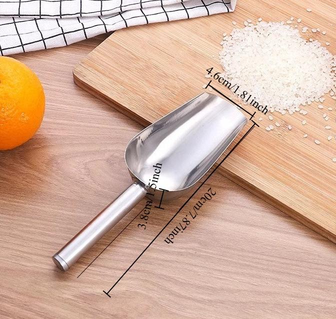 1pc Ice Scoop Stainless Steel Multiuse Scoop for Flour Rice Tea Popcorn Feed Nuts Commercial Kitchen Gadget