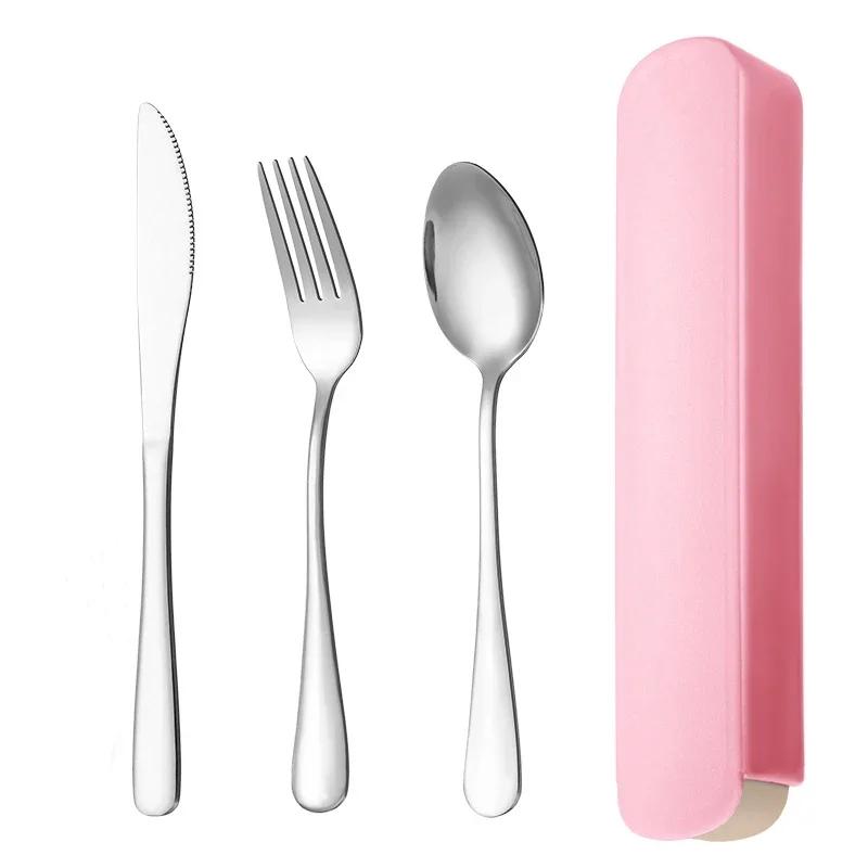 Портативная столовая посуда 410 из нержавеющей стали, ложка, нож и вилка, набор из трех предметов, простой набор столовых приборов для студенческого общежития