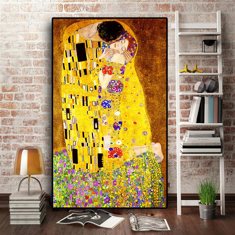 Classic Artist Gustav Klimt Kiss Abstract Oil Painting Printed On Canvas Modern Poster Wall Art For Living Room Home Decoration