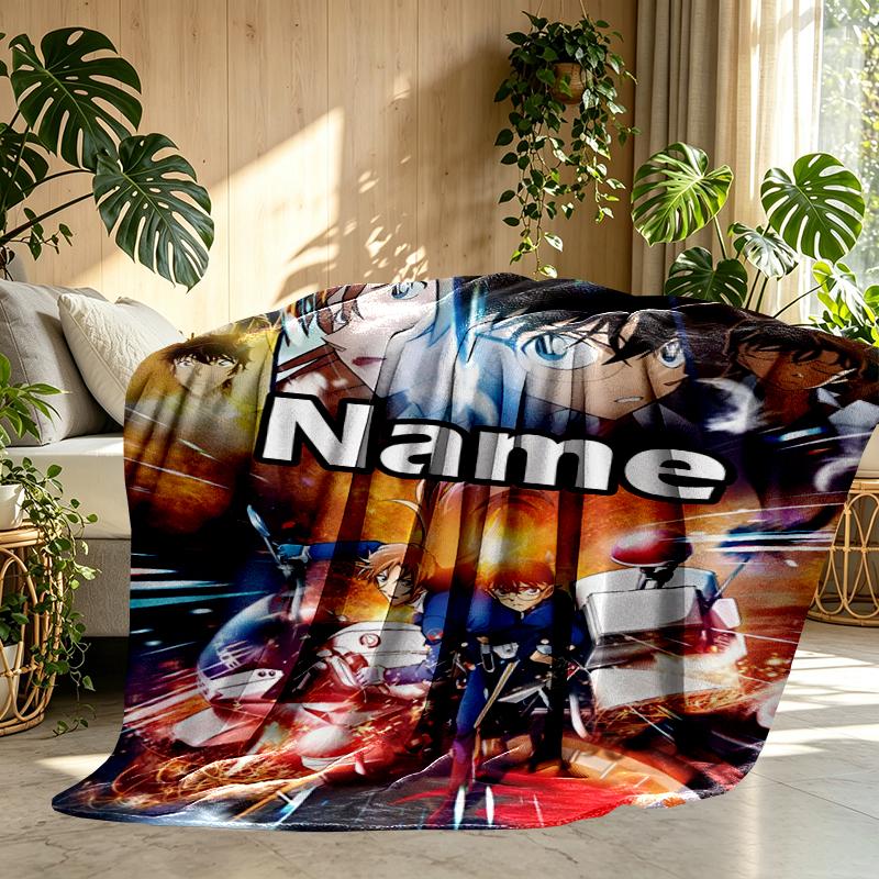 Custom Name Personalized Detective Conan Print Blanket, Home Decor, Bedroom, Sofa, Camping, Couch, Gifts for Birthday Christmas