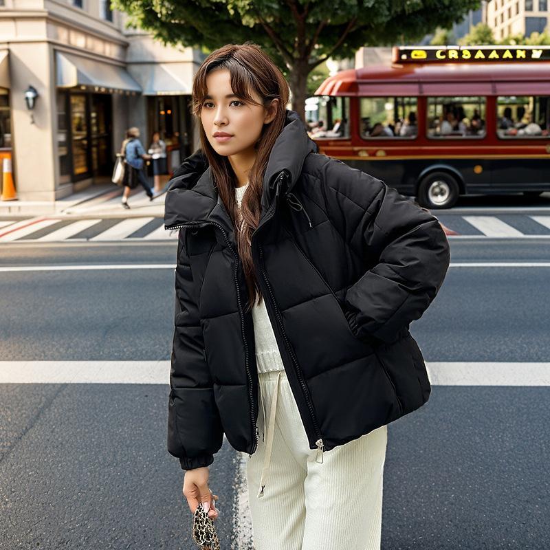 Пуховая хлопковая одежда женская короткая зимняя с капюшоном свободная утолщенная хлебная одежда хлопковая одежда женское пальто