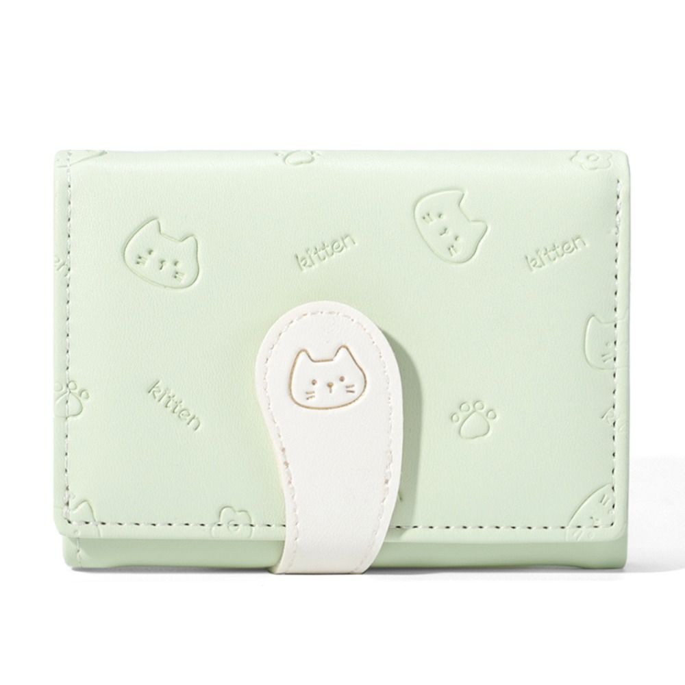 Кошелек для удостоверения личности для девочек с принтом котенка, женские сумки для денег из искусственной кожи, новый короткий милый маленький кошелек