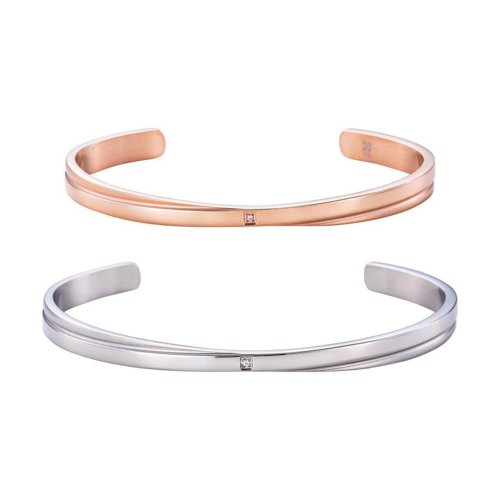 Pair of Surgical Stainless Pink 4SBG023MG 4SBG023MSV [White Clover] Bangles, Steel, Diamond, Cross, Matte, & Silver, &