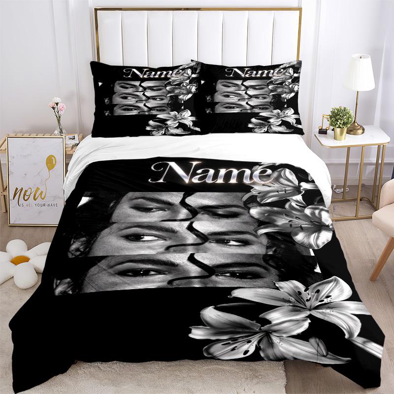 Custom Floral Name Bedding 3 Piece Set HD Print Duvet Cover Pillowcases for Teens Adult Bedroom Decoration Christmas Gift