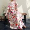 2025 Summer Plus Size Dress Women Casual Vintage Dress Basic Printing Long Flower Loose Dress
