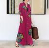 Printed Lapel Long Sleeve Insert Pocket Simple Loose Art Casual Long Shirt Dress