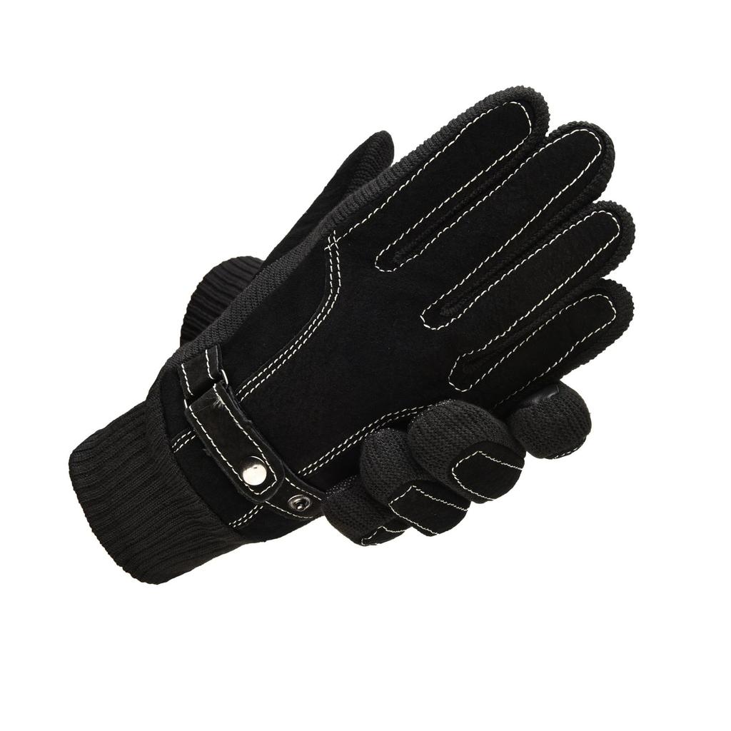 Men's Pigskin Gloves with Touch Screen Winter Outdoor Cycling Fleece and Thickened Warm Motorcycle Gloves