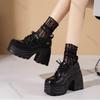 Fashion Gothic Chunky High Heels Loafers for Woman New Leather Platform Female Solid Color Heeled Lolita Shoes Lace Up Heels for Women