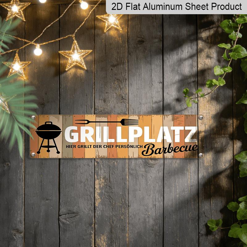 2D Flat 1pc German BBQ Grillplatz Sign-Rustic Aluminium Decorative Sign Suitable for Patio, Garden, Deck, Outdoor Decoration with German Lettering
