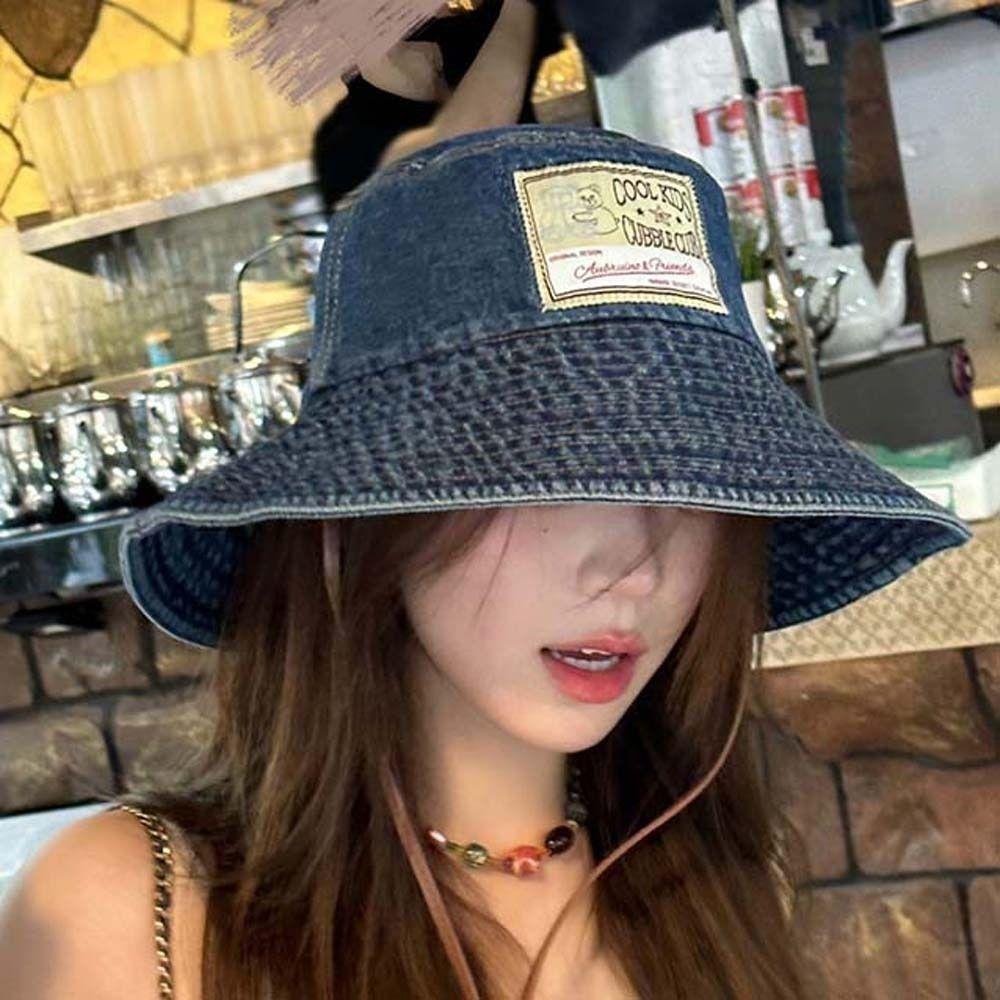 Lightweight Denim Bucket Hats Wide-Brimmed Sun Protection Basin Cap Retro Fisherman Hat Camping