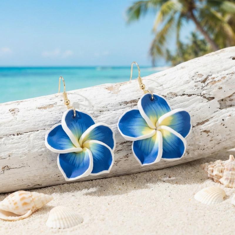 Colorful Bohemian Soft Clay Flower Jewelry Set, Dangle Earrings & Pendant Necklace, Summer Vacation Beach Party Accessories
