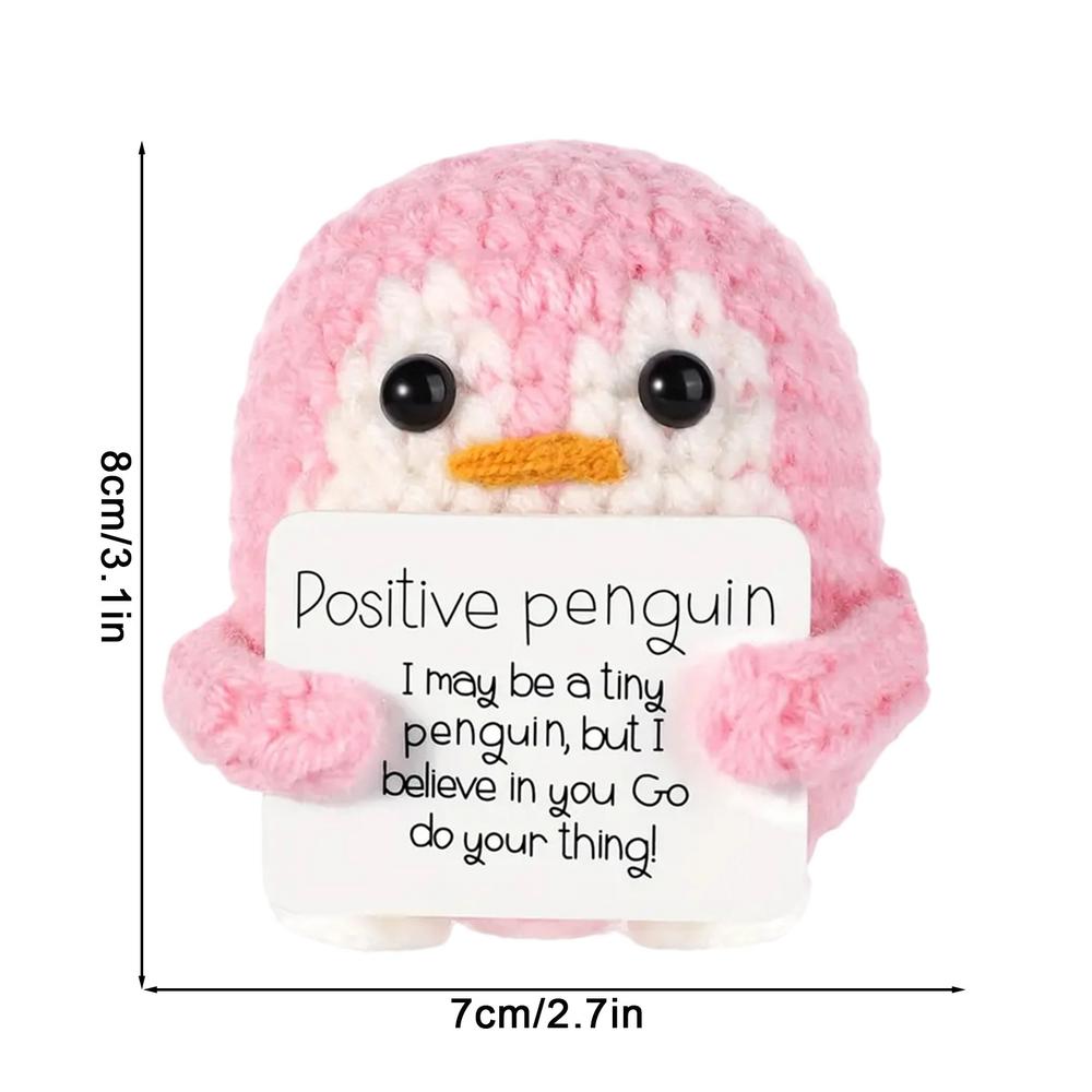Knitted Emotional Support Penguin Crochet Doll with Positive Card Cute Crochet Doll Mini Penguin Toy Decor Home Accent Ornaments