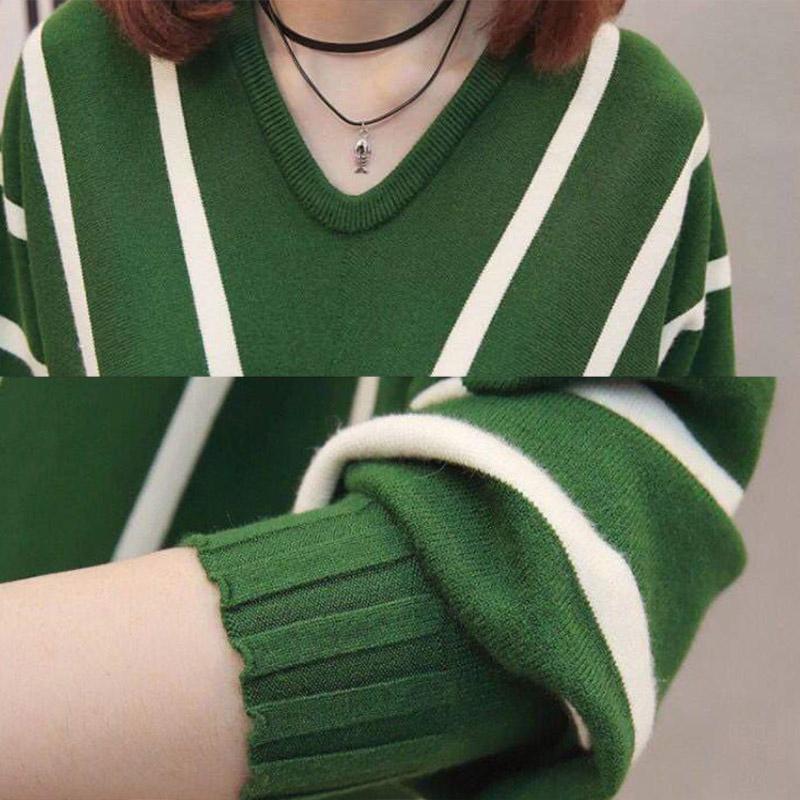 Autumn Bat Shirt Sweater Women's Pullover Loose Korean Style Striped Top Outer Wear Knitted Bottoming Shirt