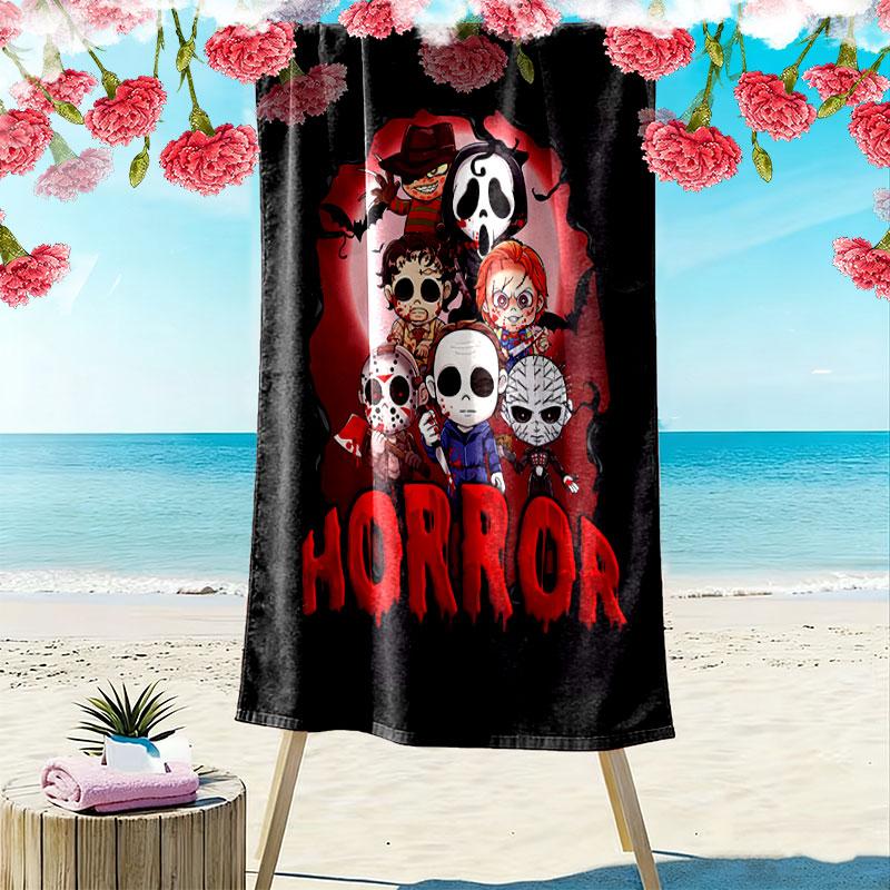 Chibi Chucky Freddy Krueger Print Beach Towel, Large Soft Quick Dry Towel for Beach Camping Swimming