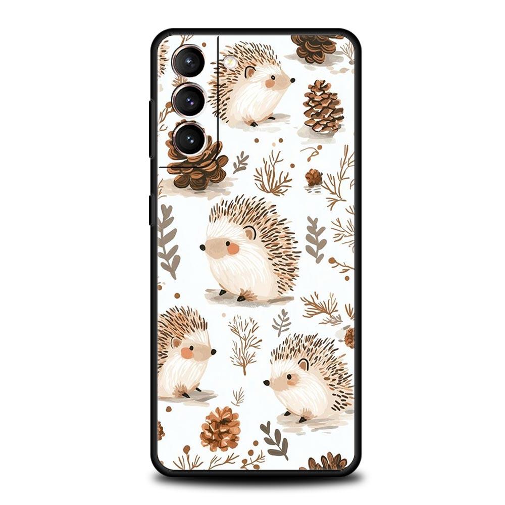 Осенний милый дизайн с ежиком Чехол для телефона для Samsung Galaxy S26 Ultra S25 Plus S24 FE S23 S22 5G S21 S20 Черный Мягкий
