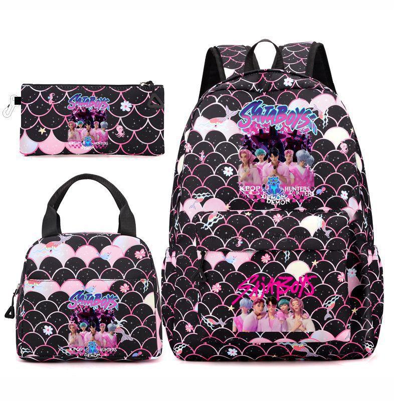 Kpop School Bag, Witch Hunter Girl Group Student Three-Piece School Bag, Large Capacity Backpack, Lightweight Cartoon School Bag