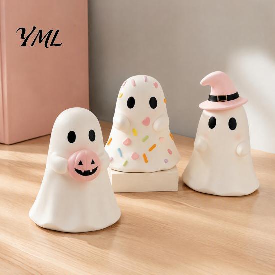 Halloween Ghost Figurine Figurine, Resin Spooky Cute Statue, Funny Creepy Fun Desk Accessories Tabletop Ornament for Home Shelf Party Haunted