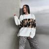 European & American Leopard Print Contrast Sweater - Casual, Loose-Fit, Round Neck Pullover for Women - Perfect for Autumn & Winter.