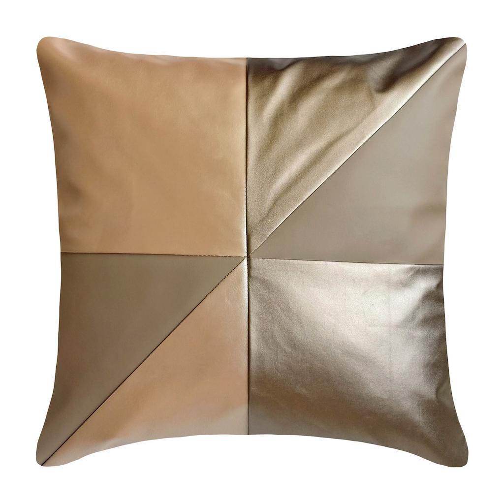 The HomeCentric Throw Pillow Cover Beige Throw Pillow Faux Leather Metallic Leather Patchwork For Couch Geometric Modern Style Easter - Leather Flush