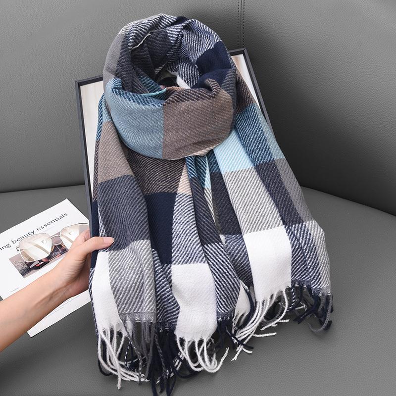 Imitation Cashmere Scarf Women's Autumn and Winter Classic Plaid Casual Fringed Student Long Shawl Scarf