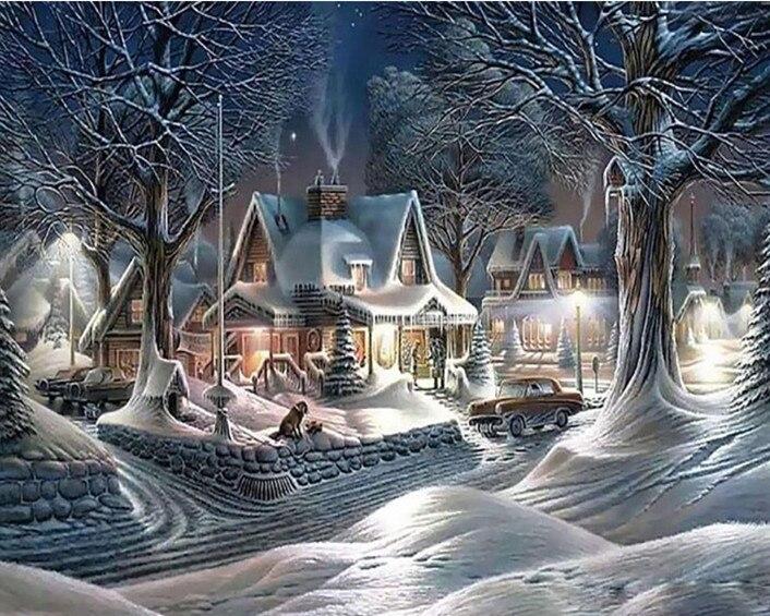 DIY 5D Diamond Painting House Diamond Embroidery Winter Snow Scenery Full Round Mosaic Resin Landscape Cross Stitch Kits