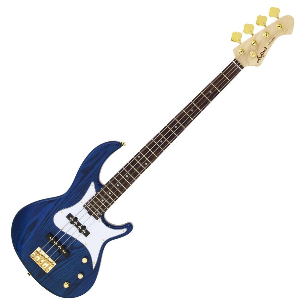 AriaProII Electric Bass SBL Blue Ash Body Maple Neck Rosewood Fingerboard with Soft Case RSB-42AR See-Through 3-Piece