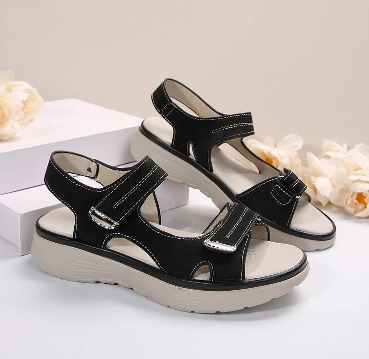 Брендовые сандалии на липучках женские летние кожаные легкие туфли на танкетке для отдыха на платформе синие для девочек, противоскользящие, абрикосовые, 43