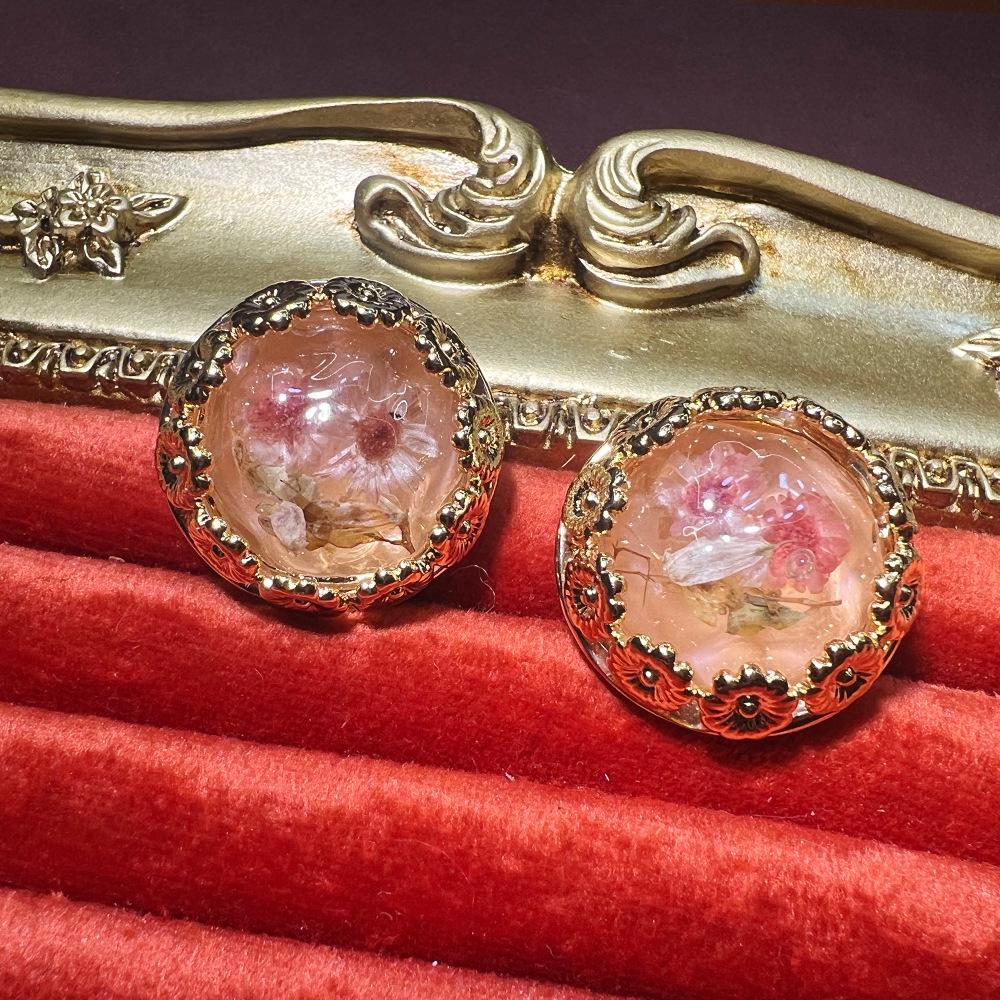 Серьги из 18-каратного янтаря с сушеными цветами, элегантные французские, из S925 пробы - изысканный универсальный горячий стиль