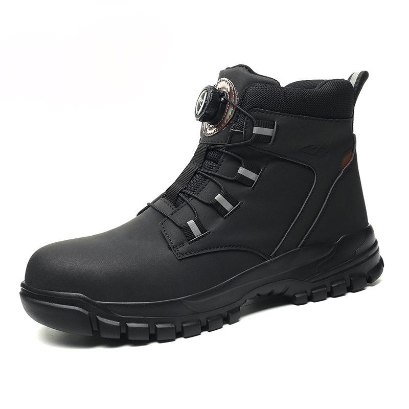 Rotating Button Work Shoes Men Anti Puncture Work Sneakers Waterproof Black Work Safety Shoes Non Slip Steel Toe Boots