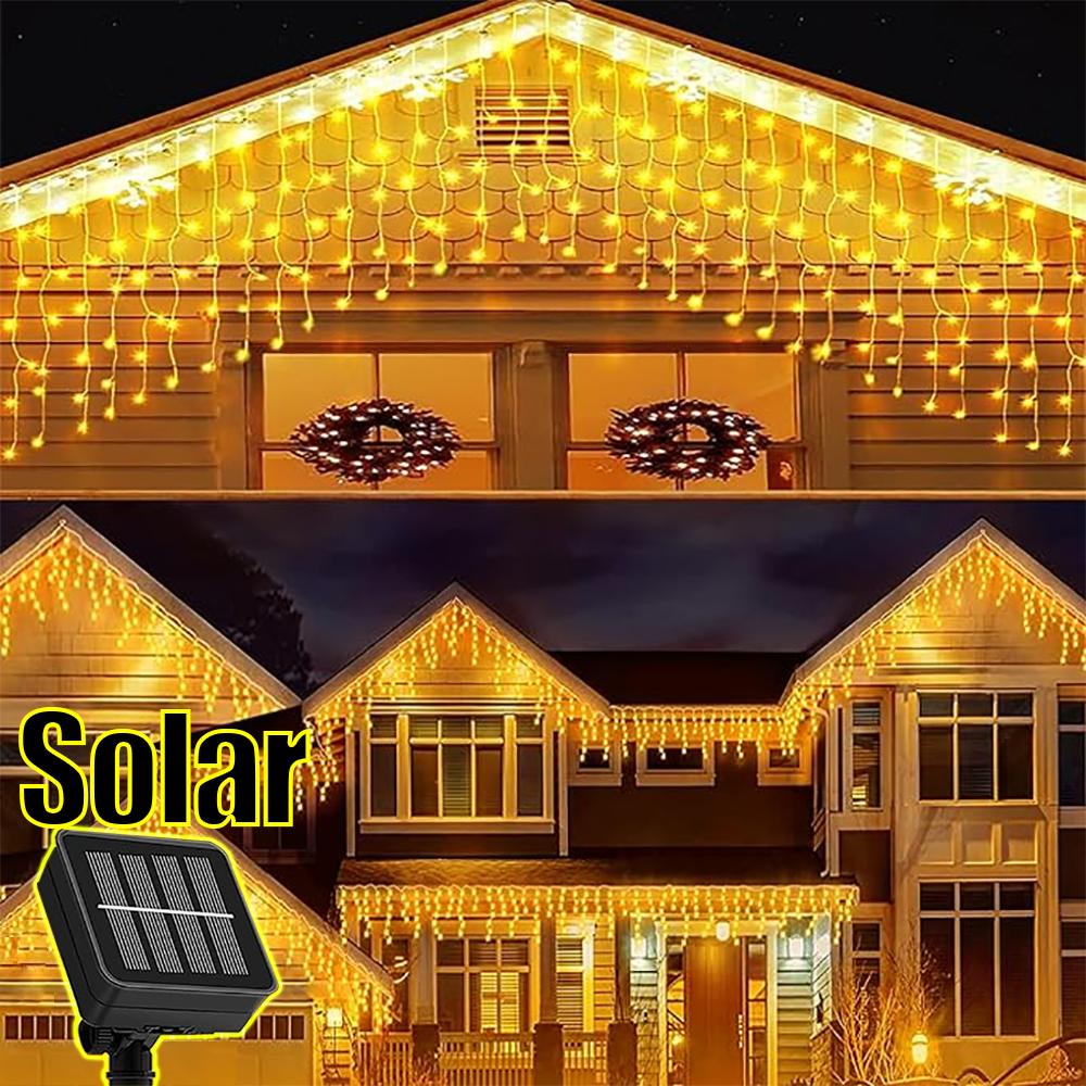 Solar Ice Strip Curtain Lights Waterproof String Lights 8 Modes Wedding Party Indoor and Outdoor Fairytale Decoration Lights