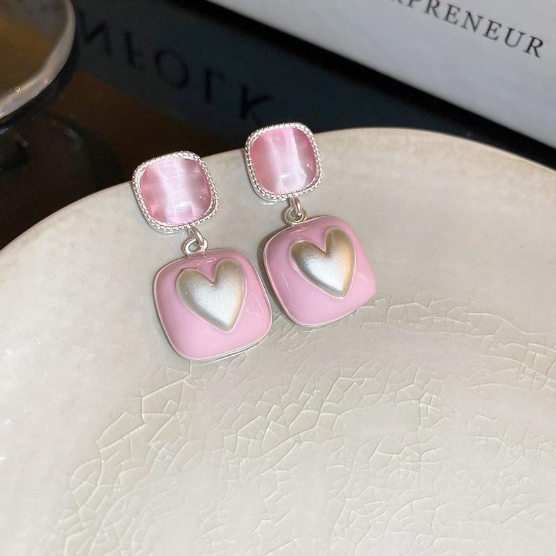 Серьги с розовыми цветами в форме сердца и кошачьим глазом, модные серьги, высококачественные серьги