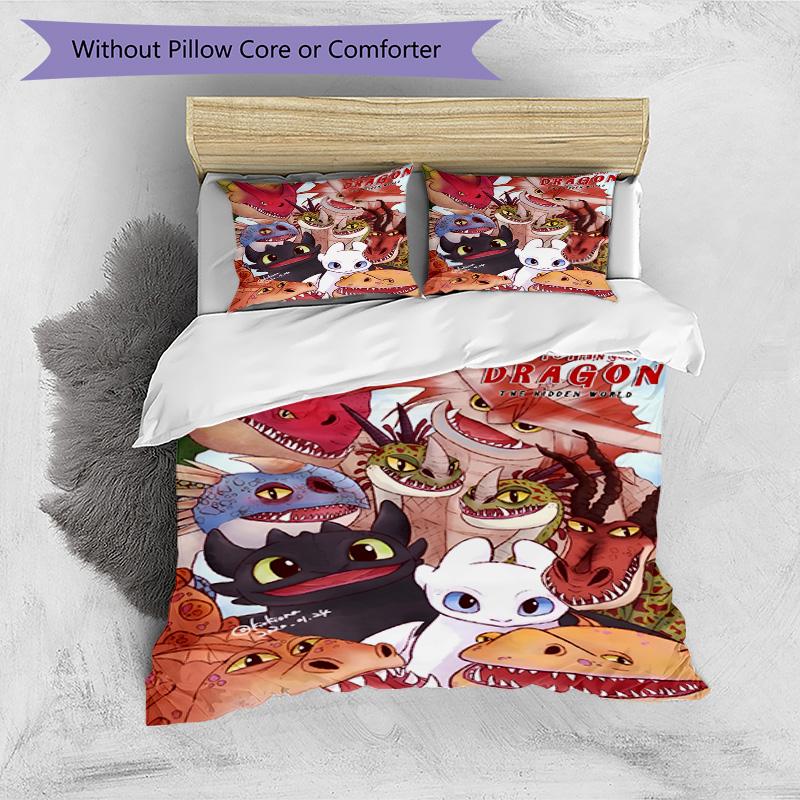 3pcs Duvet Cover Set (1*Duvet Cover + 2*Pillowcase, Without Core), How to Train Your Dragon Print Bedding Set, Bedroom Decor, All‑Season, Birthday Gif