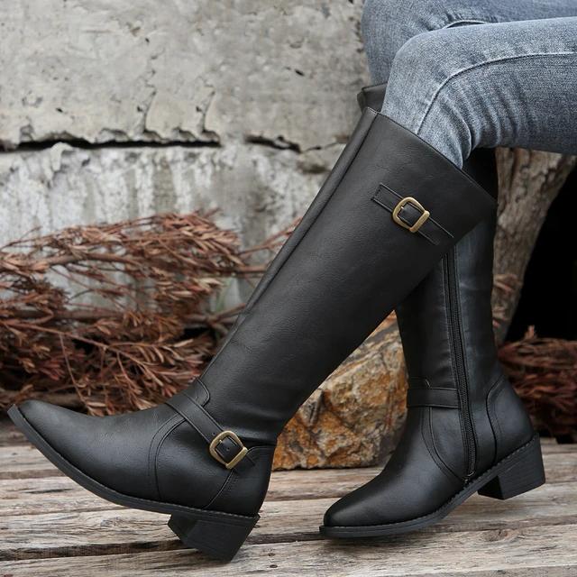 Women's Boots 2025 New Autumn and Winter Fashion Knee High Boots, Mid Heel High Top, Sexy and Comfortable Plus Size Knight Boots