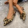 Fashion Leopard Women Sandals Bow Pointed Toe High Heels Shoes Bling Slippers Slingback 2025 Summer Dress Sexy Trend Shallow Pumps Mujer