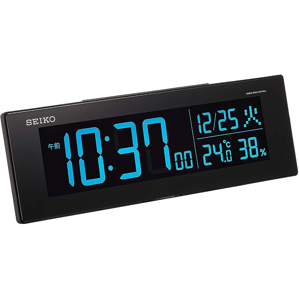 Seiko Clock Alarm Clock, Radio-Controlled, Digital, AC Powered, Color LCD, Series C3, Black, DL305K, SEIKO, Dimensions: 7.3 x 22.2 x 4.4 cm