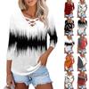 Женская модная свободная футболка с перекрестным V-образным вырезом и семью рукавами, повседневный топ с принтом