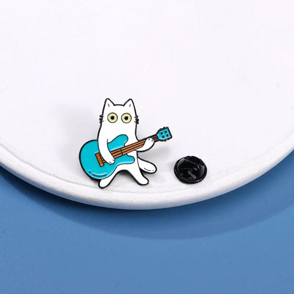 Guitar Women Suit Lapel Pins Violin Music Cat Badges Temperament Animal Theme Metal Pin  Girls