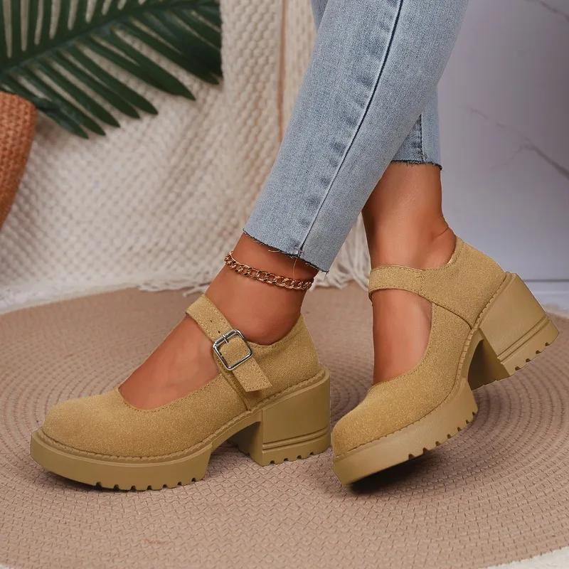 Мода 2025 Женская обувь Ремешок с пряжкой Женские туфли на высоком каблуке Модные неглубокие Офисные и карьерные Горячая распродажа Большой размер Бестселлер Каблуки Женские