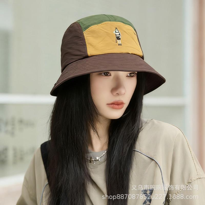 American retro color matching bucket hat men's summer quick-drying sunscreen breathable sun hat children's outdoor mountaineering camping hat