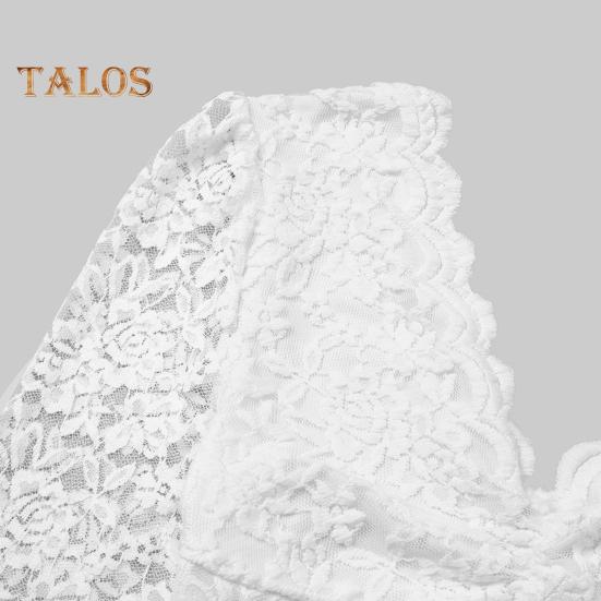 Women Bodysuit Flower Embroidery Lace Elastic Deep V Neck See-through Long Sleeve Solid Color Slim Fit Soft Breathable Spring Playsuit