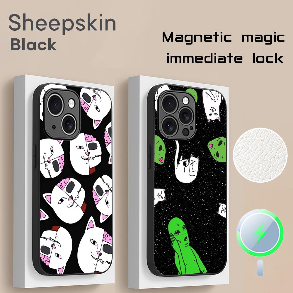 Модный хип-хоп коты со средним пальцем ins Чехол для телефона For iPhone 16 15 14 13 12 11 Plus Pro Max Высококачественный Роскошный Magsafe Овечья кожа