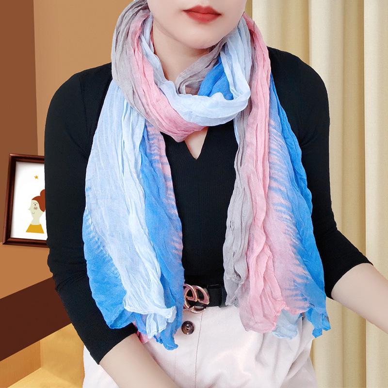Trendy Gradient Cotton-Linen-Silk Scarf/Shawl for Women - Sun Protection & Dual-Use for All Seasons