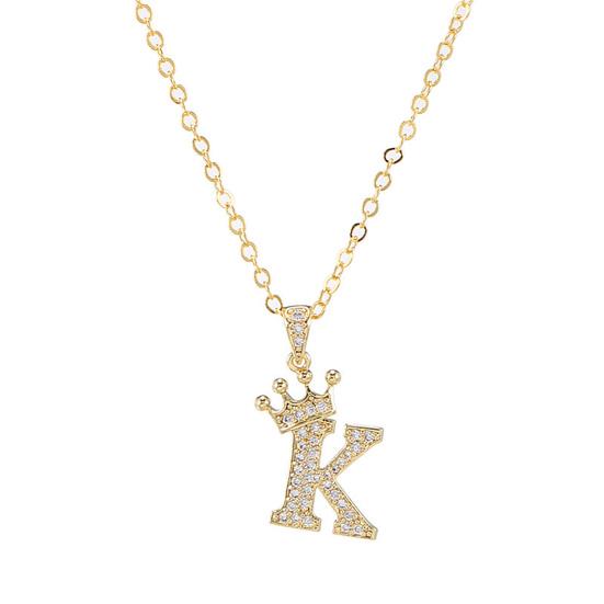 Letter Necklace Rhinestone Crown Letter Pendant Adjustable Chain Women Necklace