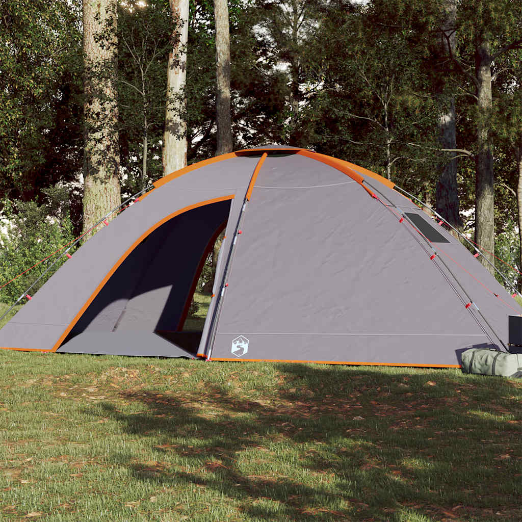 8 Person Camping Tent Grey and Orange Waterproof