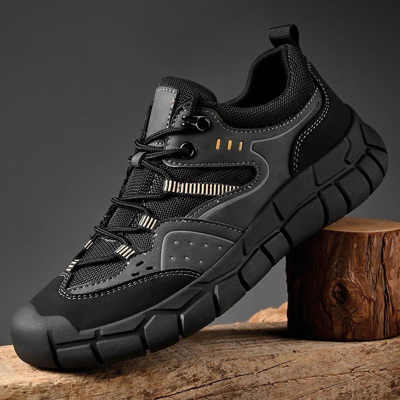 Fashion Lace-Up Men's Outdoor Shoes Antiskid Men Casual Walking Shoes All-match Mens Comfortable Sneakers Genuine Leather Hiking Flats